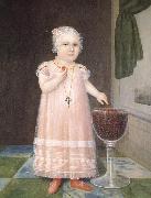 Johnson Joshua Little Girl in Pink with Goblet Filled with Strawberries:A Portrait oil painting